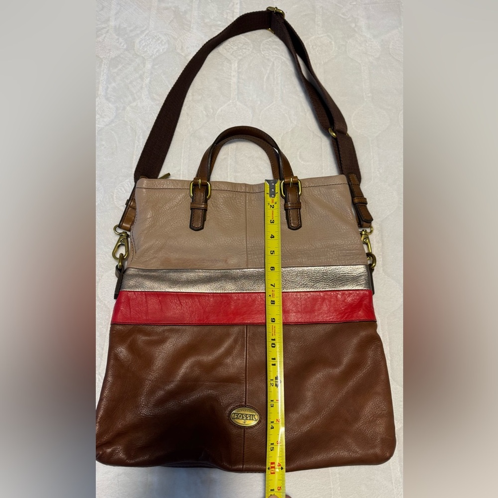 VINTAGE Fossil Purse Brown Red Explorer Leather Fold Over Crossbody Tote Bag